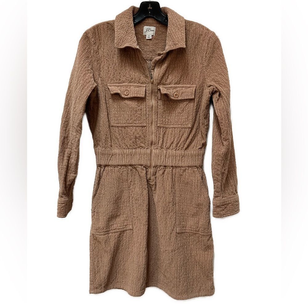 J Crew Tan Corduroy Front Zip Dress Size 2 NWOT